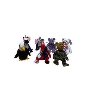 Beanie Babies America Themed Lot Of 7 USA Glory Hero Patriot Baldy Lefty Righty